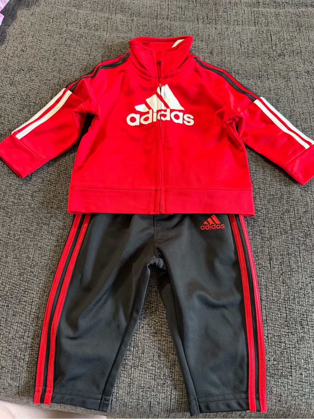 adidas Red and Black Kids Track Set with Logo